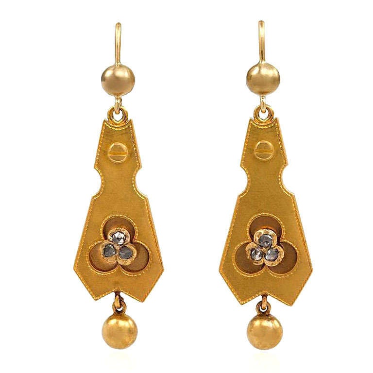 Antique Gold and Diamond Pendant Earrings