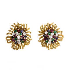 1950s French Gold and Multigemstone Earrings 12