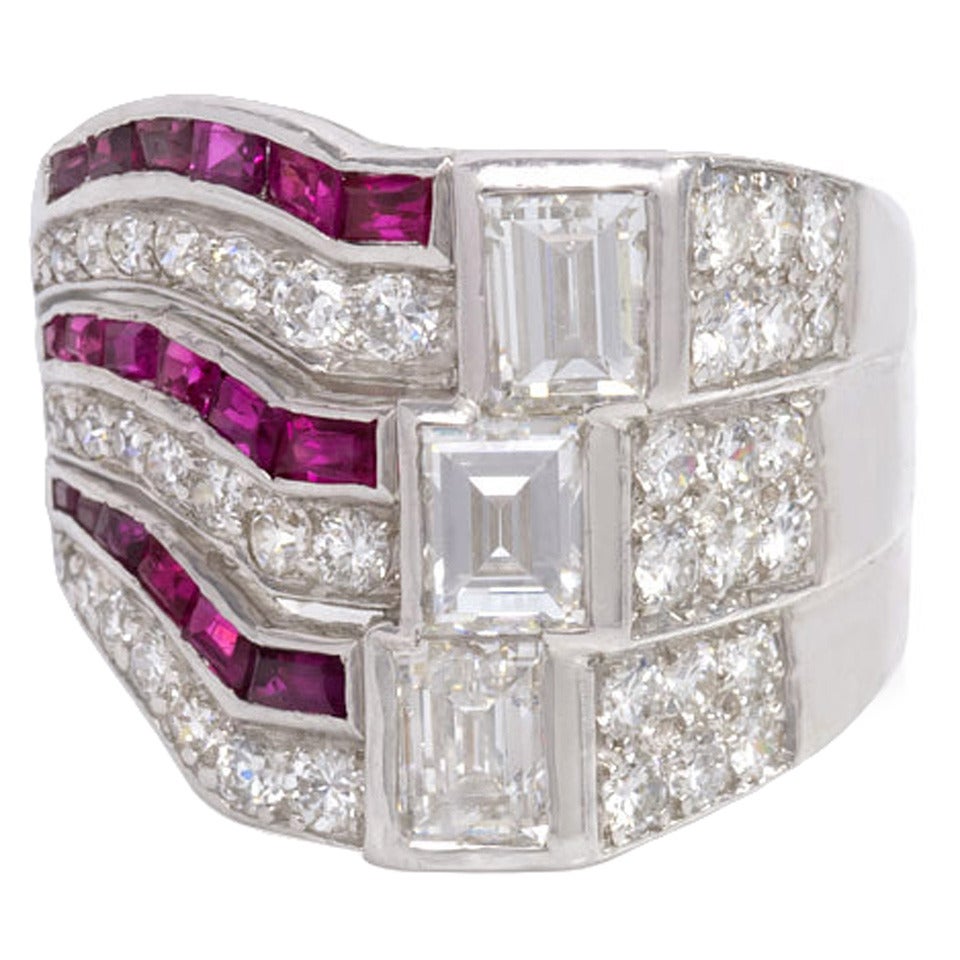 Art Deco Diamond Ruby Platinum Ring