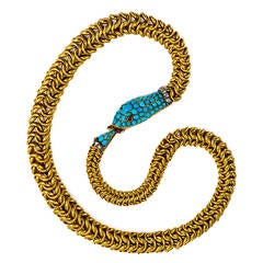 Antique Turquoise and Gold Ouroboros Serpent Necklace