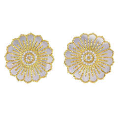 Pair of Chaumet Mirrored Diamond and Gold Flower Brooches