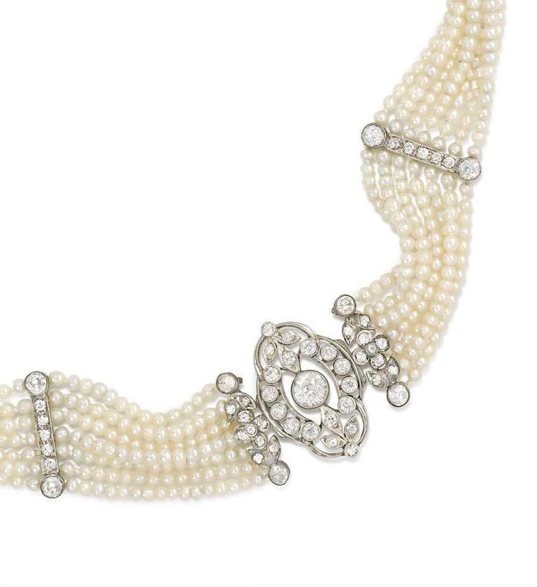 Edwardian Seed Pearl And Diamond Choker With Earrings En Suite At Edwardian Seed Pearl And Diamond Choker With Earrings En Suite In Excellent Condition For