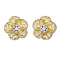 Diamond Gold Flower Petal Earrings