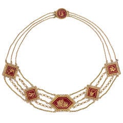 Antique Gold Festoon Necklace with Eglomisé Panels