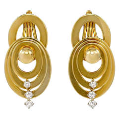 1970s Gold and Diamond Kinetic "Spinner" Earrings