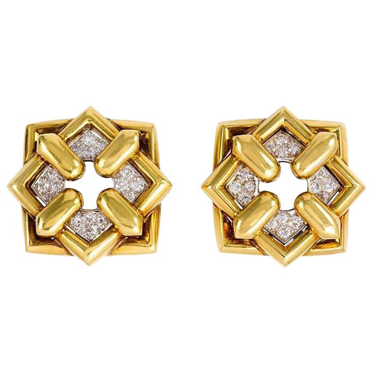 1970s Gold and Diamond Earrings