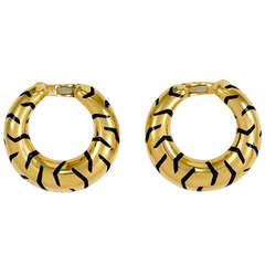 Cartier Black Enamel Gold Striped Hoop Earrings