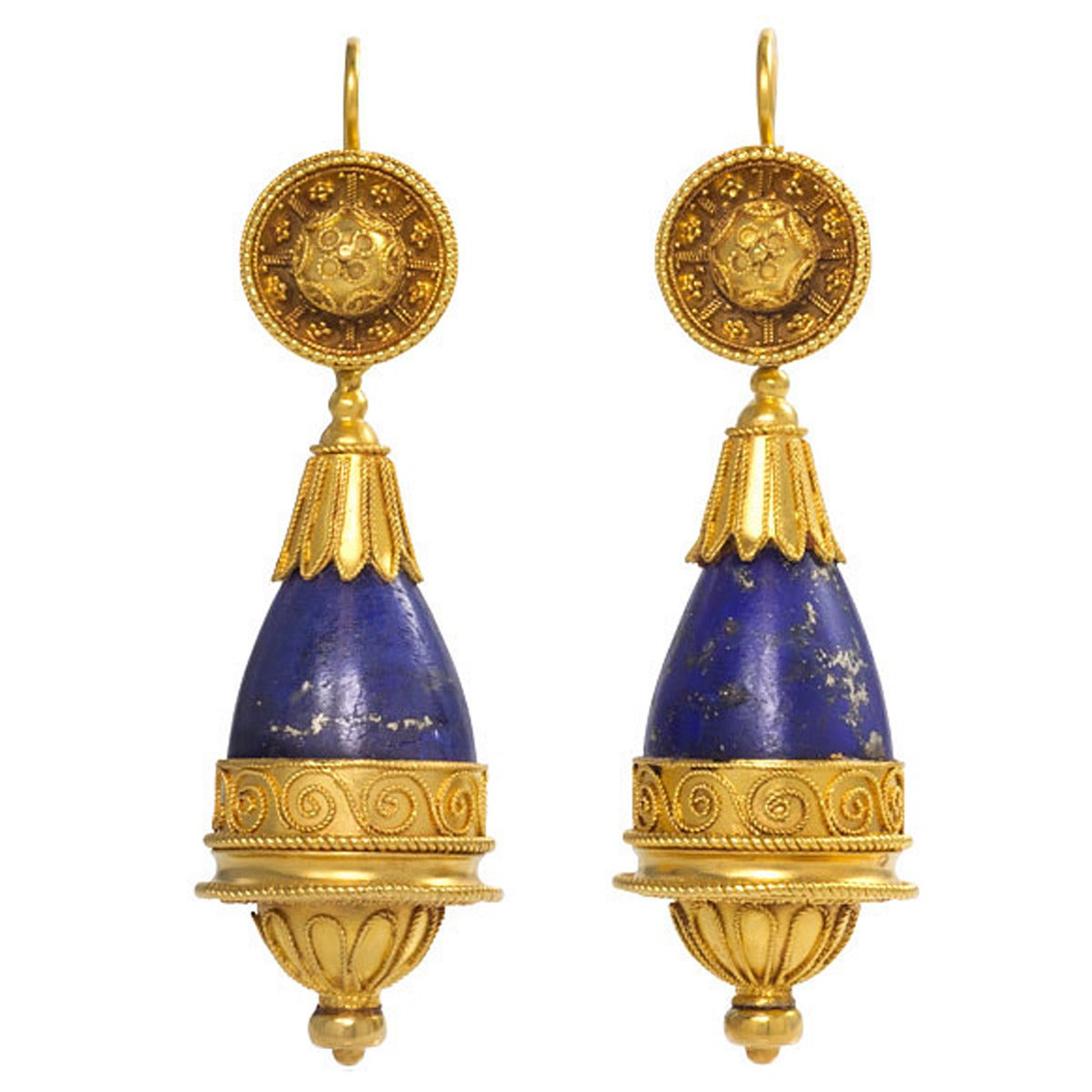 Antique Lapis Gold Etruscan Style Earrings