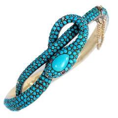 French Antique Turquoise Gold Serpent Motif Bracelet