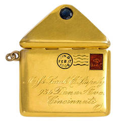 Antique Gold Pendant Locket in the Form of a Postal Letter