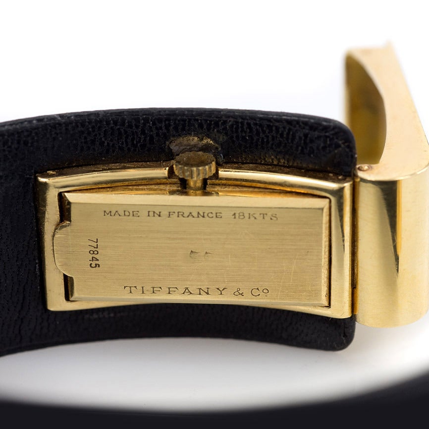 1970s Tiffany Gold and Leather Watch Bracelet In Excellent Condition In New York, NY