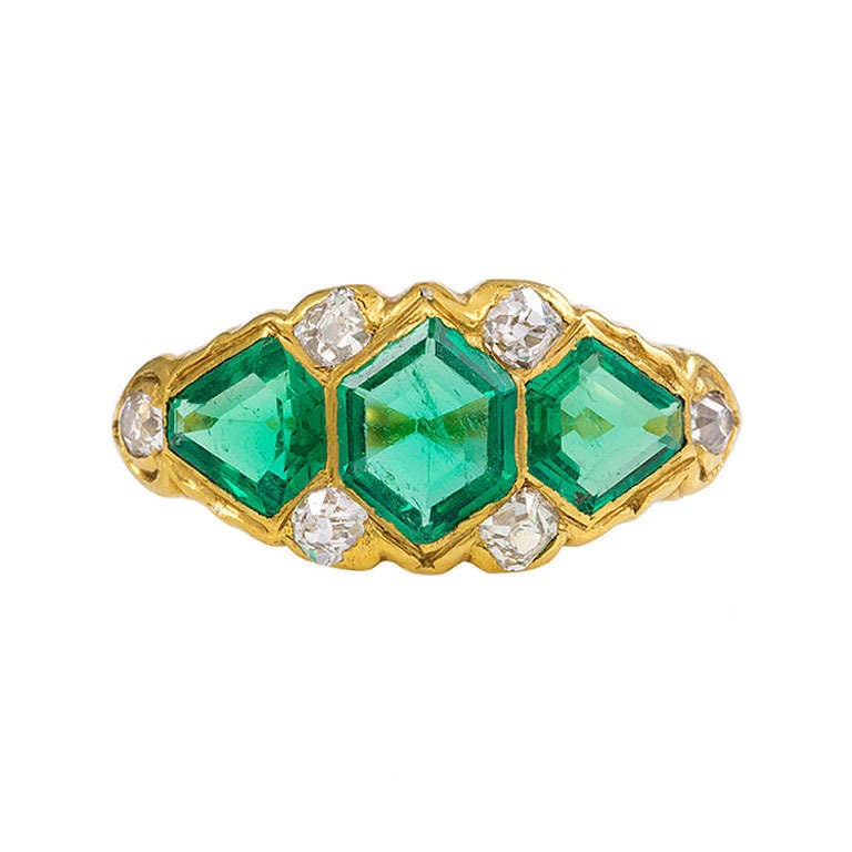 Victorian Emerald Diamond Gold Ring