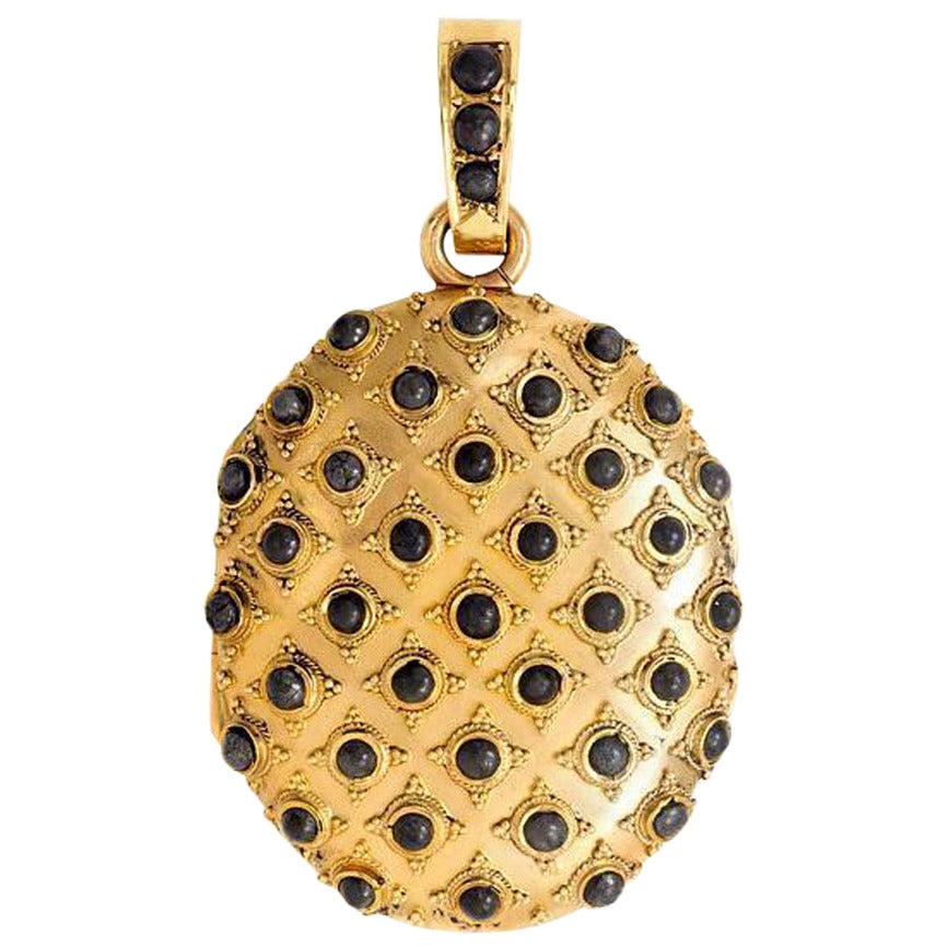 Antique Gold Locket with Pave Steel Beads