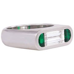 Austrian 1.96 Carat Diamond Emerald Platinum Band Ring