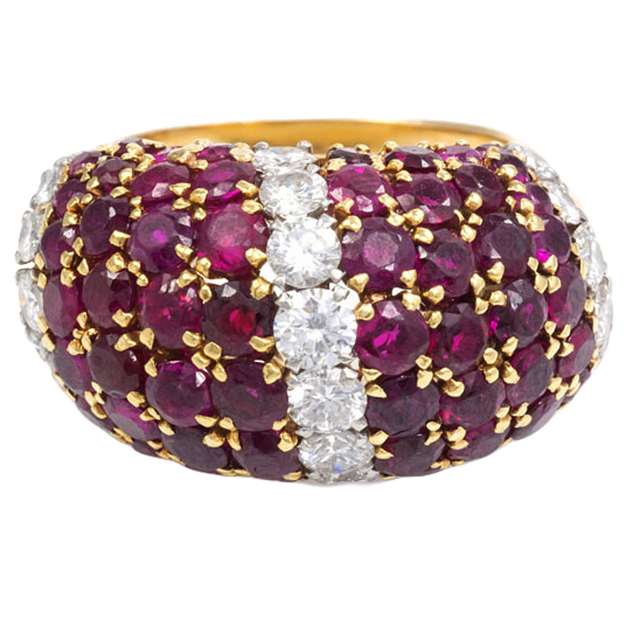 1950s Van Cleef & Arpels Ruby Diamond Gold "Pelouse" Bombe Ring