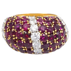 1950s Van Cleef & Arpels Ruby Diamond Gold "Pelouse" Bombe Ring