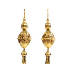 Antique Gold Pendant Earrings with Tassels at 1stDibs