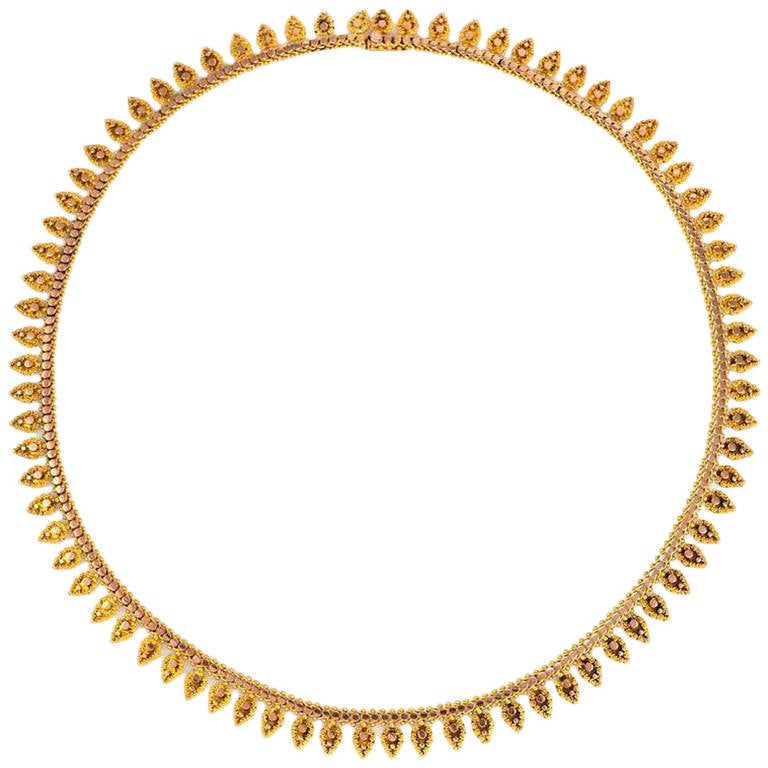 Antique French Gold Palmette Fringe Necklace