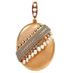 Antique Gold Locket with Pearl Fringe