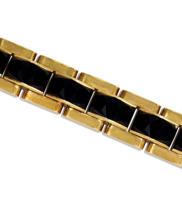 Retro 1950s Faceted Onyx Gold Bracelet
