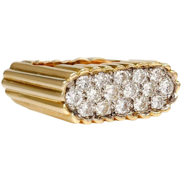 1960s Diamond Gold Square-Form Ring