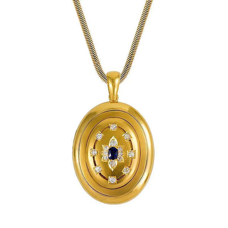 Antique Sapphire Diamond Gold Oval Locket