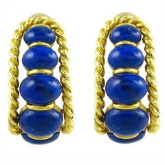 Lapis Bead Gold Earrings
