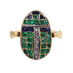French Art Deco Gold Ring with Antique Gemset Scarab