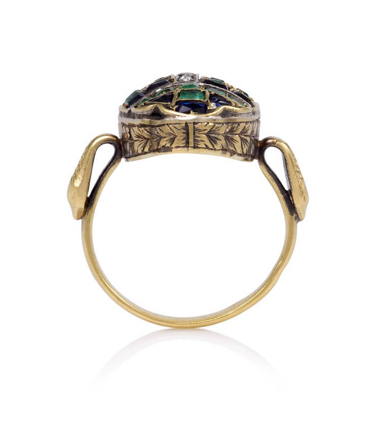 Women's French Art Deco Gold Ring with Antique Gemset Scarab
