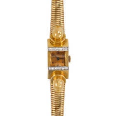 Lady
s Yellow Gold Retro Bracelet Watch with Diamond Accents Lady
s Yellow Gold Retro Bracelet Watch with Diamond Accents