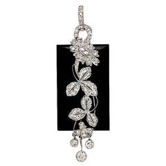 Art Deco Onyx Diamond Platinum Pendant