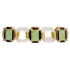 French Art Deco Enamel Chalcedony Chrysoprase Gold Bracelet 9