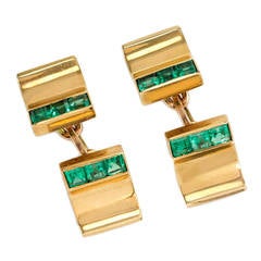 Vintage Trabert & Hoeffer Mauboussin Emerald Gold Cufflinks