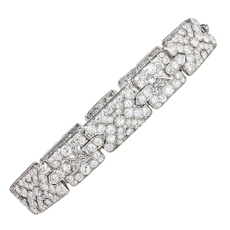 Art Deco Diamond Platinum Plaque Link Bracelet