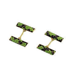 French Art Deco Enamel Gold Cufflinks