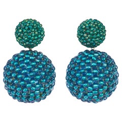 Axel Russmeyer Beaded Ball Earrings in Green and Blue; See Other Colors/Styles