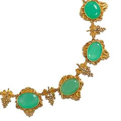 Georgian Chrysoprase Gold Grape Cluster Motif Necklace