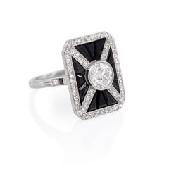 Art Deco Onyx Diamond Platinum Ring