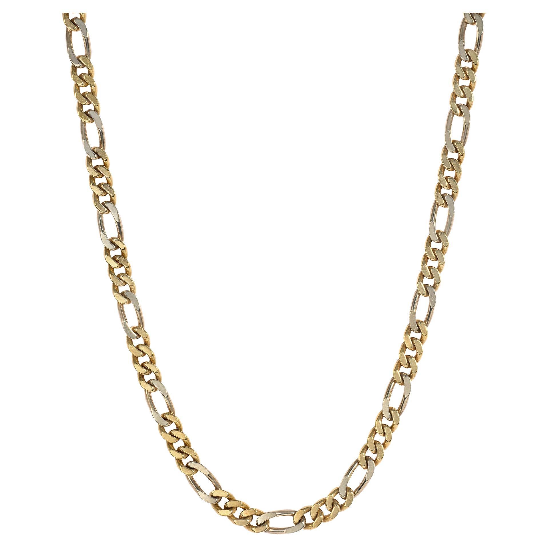 Italian 1970s Two-Color Gold Figaro Link Chain For Sale