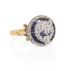 Antique English Diamond and Sapphire Fox Head Ring
