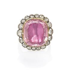 French Antique Topaz Diamond Gold Ring