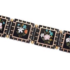 Antique Silver and Gold Pietra Dura Bracelet