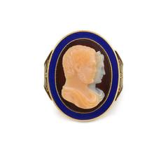 Victorian Gold Enamel and Hardstone Double Portrait Cameo Ring