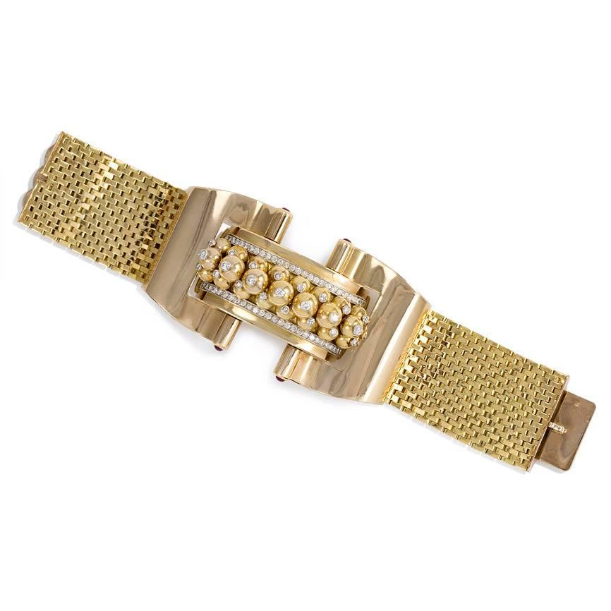 Women's or Men's French Retro Diamond Gold Bracelet