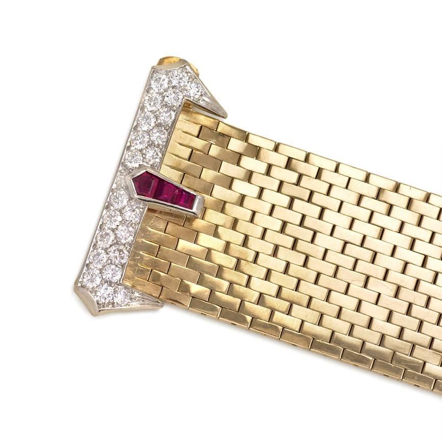 Cartier Retro Ruby Diamond Gold Bracelet In Excellent Condition In New York, NY