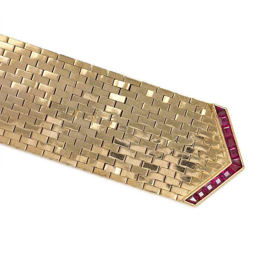 Women's or Men's Cartier Retro Ruby Diamond Gold Bracelet