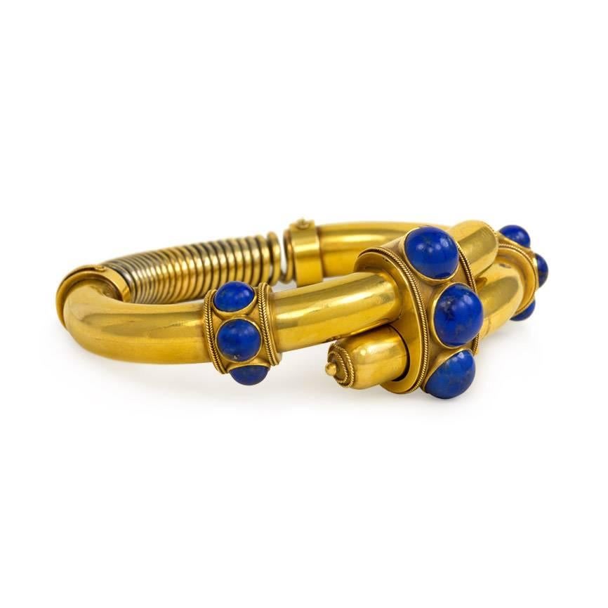 Victorian Antique Lapis Lazuli Gold Bangle Bracelet