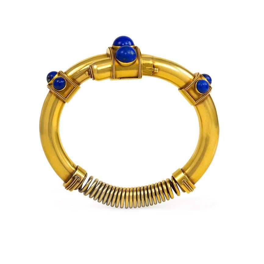 Antique Lapis Lazuli Gold Bangle Bracelet In Excellent Condition In New York, NY