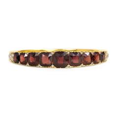 Victorian Cushion-Cut Garnet Gold Half-Hoop Bangle Bracelet