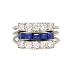 Art Deco J.E. Caldwell Diamond and Sapphire Harem Ring